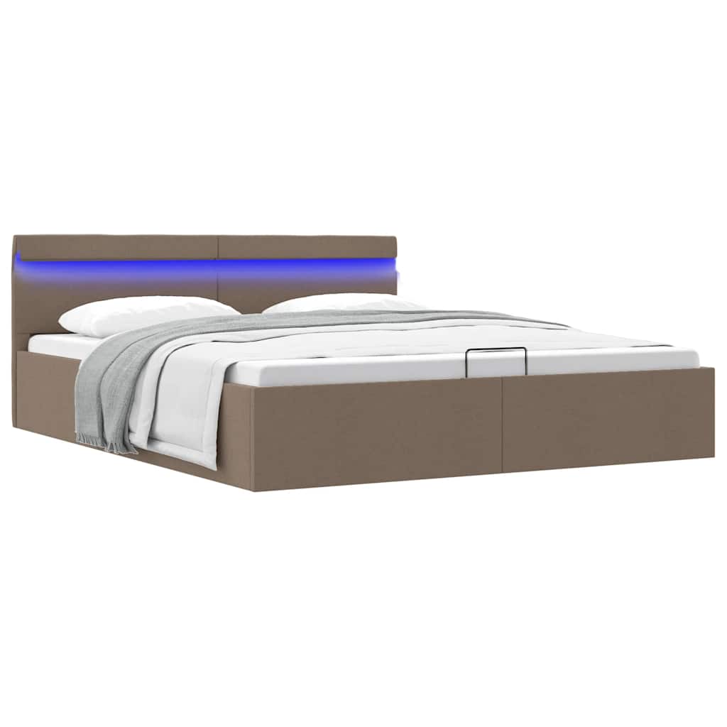 Hydraulic Storage Bed with LED Lights Taupe Fabric 160x200 cm