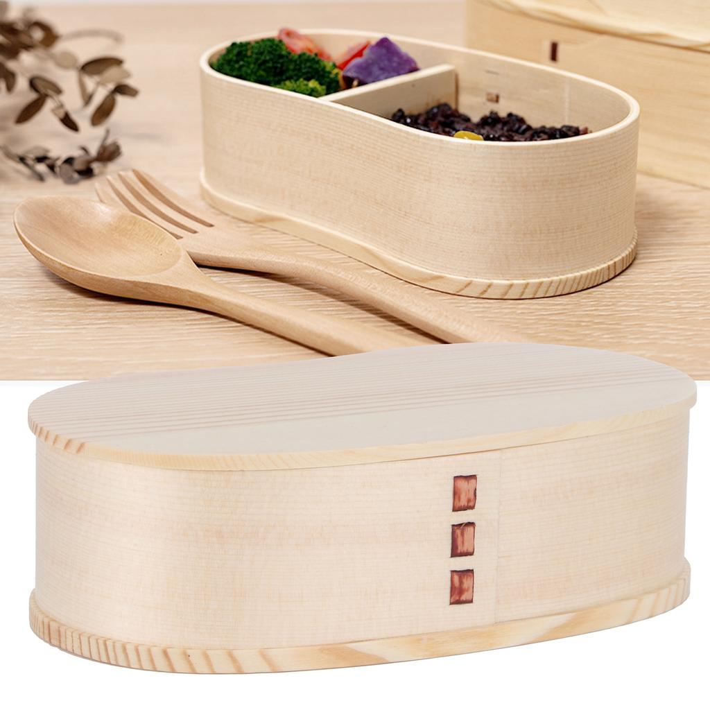 Portable Lunch Box Set Japanese Wooden Food Storage Container for Home Picnic 17x9cm