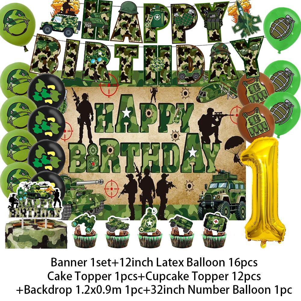 Militär Armee Thema Jungen Geburtstagsparty Dekorationen Camouflage Soldat Flugzeug Panzer Hintergrund Cartoon Luftballon Banner Kinderspielzeug Geschenk