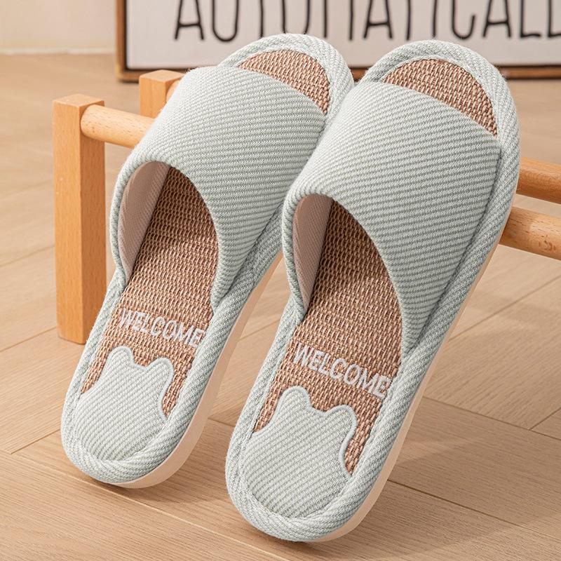 Damen Leinen Hausschuhe Vier Jahreszeiten Herren Indoor Sandalen Erwachsene Paare Offene Zehen Atmungsaktiv Hausschuhe