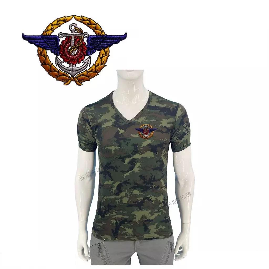 T-Shirt mit gesticktem Emblem der thailändischen Streitkräfte, Militärsoldat, Thailand-Flagge, Unterhemd, V-Ausschnitt, Aufdruck, kurzärmlig, schnelltrocknend, Uniform für Herren und Damen, Unisex