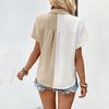 Women Casual Summer Polo Collar Loose Short Sleeve Contrast Blouse Single Breasted Top