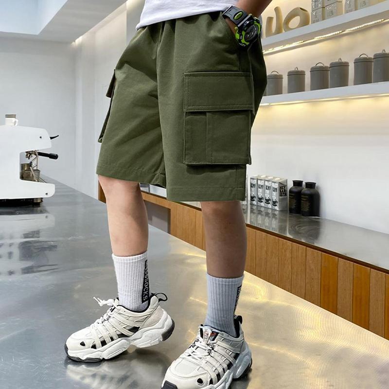 

Summer Teenage Boys Shorts Pants Casual Solid Color Loose Knee-Length Cargo Pants for Kids 3-14 Years Children Trousers 170 зелений