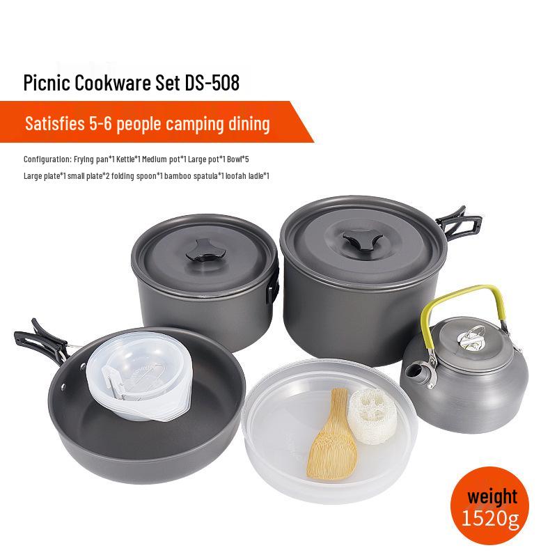 Non-Stick Portable Cookware Set with Teapot for 5-6 People - DS-508 Camping & Picnic Set