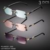 3pcs Fashion Cool Frameless Rectangular Small Frame Metal Glasses for Men Casual Business School Party Vacation Driving