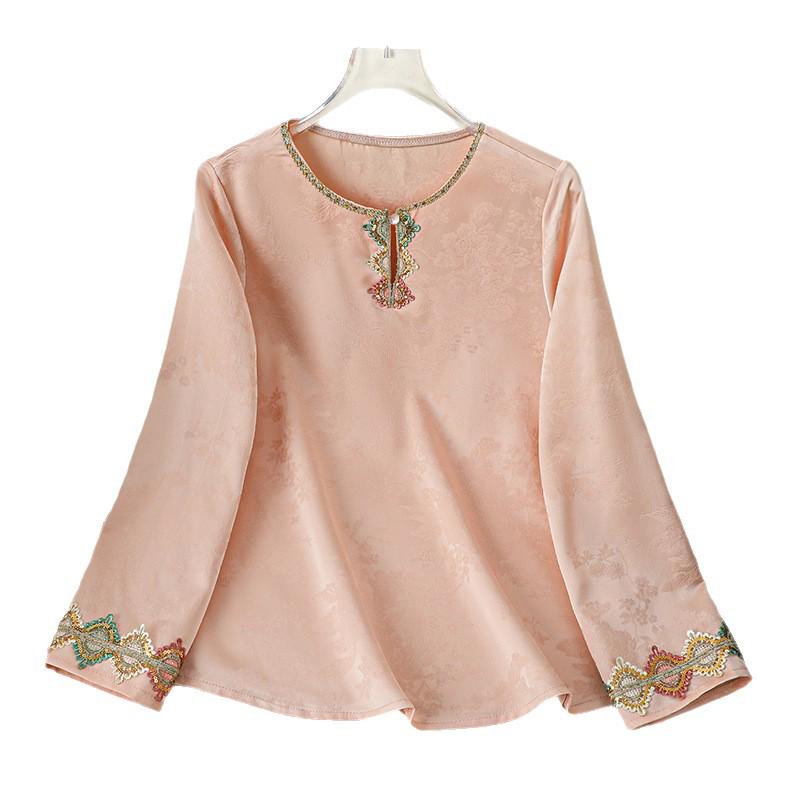 2026 Chinese Style Embroidered Stand Collar Women's Long Sleeve Shirt