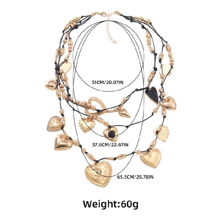 Elegant Multi Layered Rope Necklace Alloy Gold Heart Pendant Clavicle Chain Jewelry Accessories for Women Daily Wear