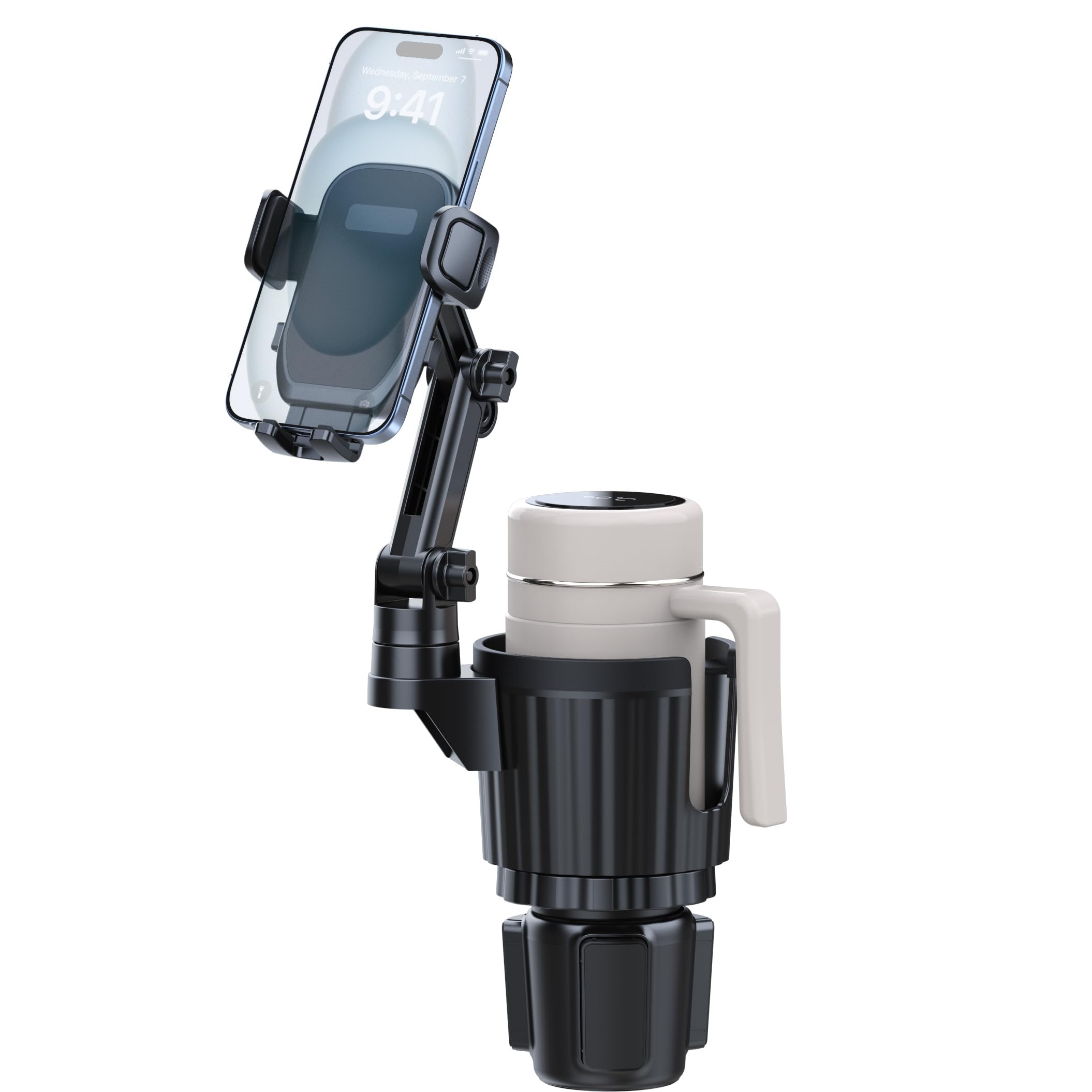 

Хиёри Автомобильный подстаканник для напитков Держатель для смартфона Совместимый с большими диаметрами Устойчивый Телескопический Универсальная посадка для нескольких транспортных средств Держатель, 2-в-1 и Держатель, чёрный