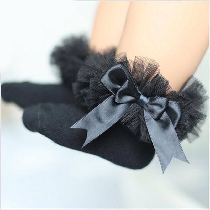 0-6Y Princess Kids Tutu Socks Short Girls Baby Socks Silk Ribbon Bowknot Lace Ruffle Cotton Ankle Socks Pography Props