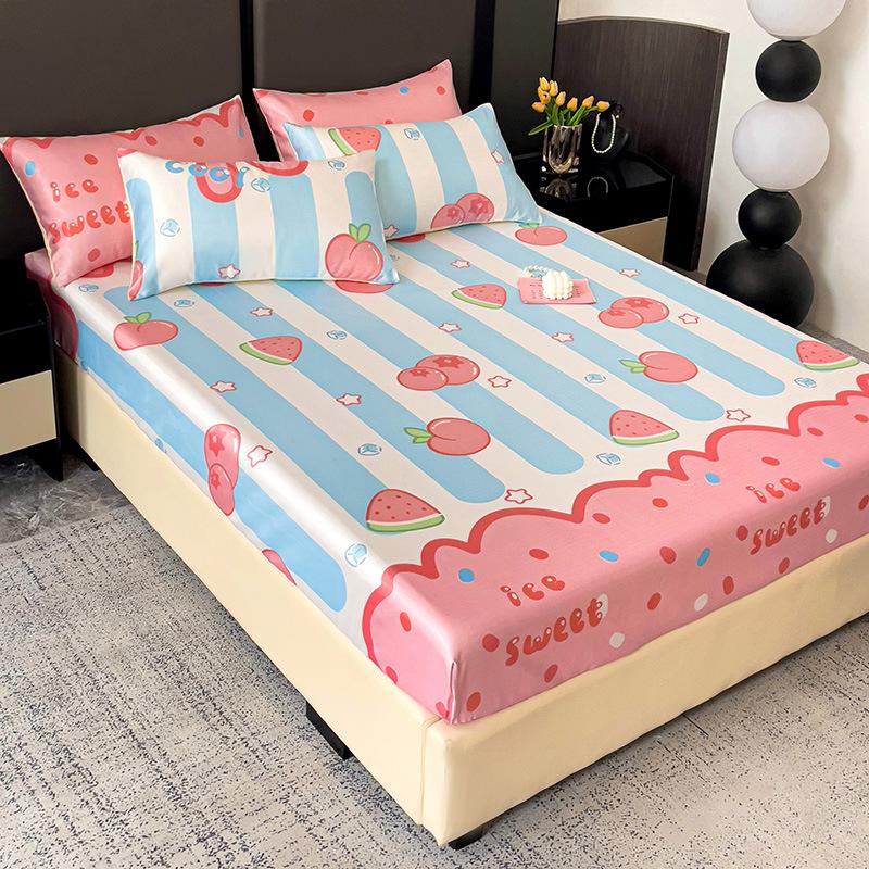 Saltea nouă imprimată din mătase de gheață, covoraș din mătase de gheață, husă protectoare de saltea antiderapantă, covoraș moale pentru aer condiționat de vară, saltea