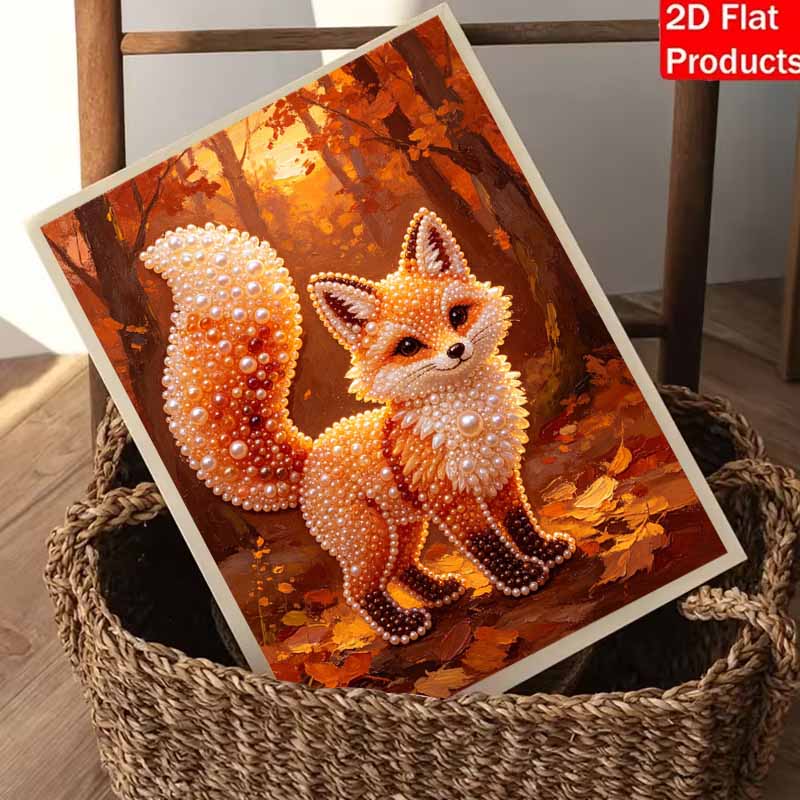 DIY Framed Pearl Painting Kit Cute Autumn Forest Fox Sparkling Bead Art Canvas Ready To Display Desk Decor Gift Perfect Present