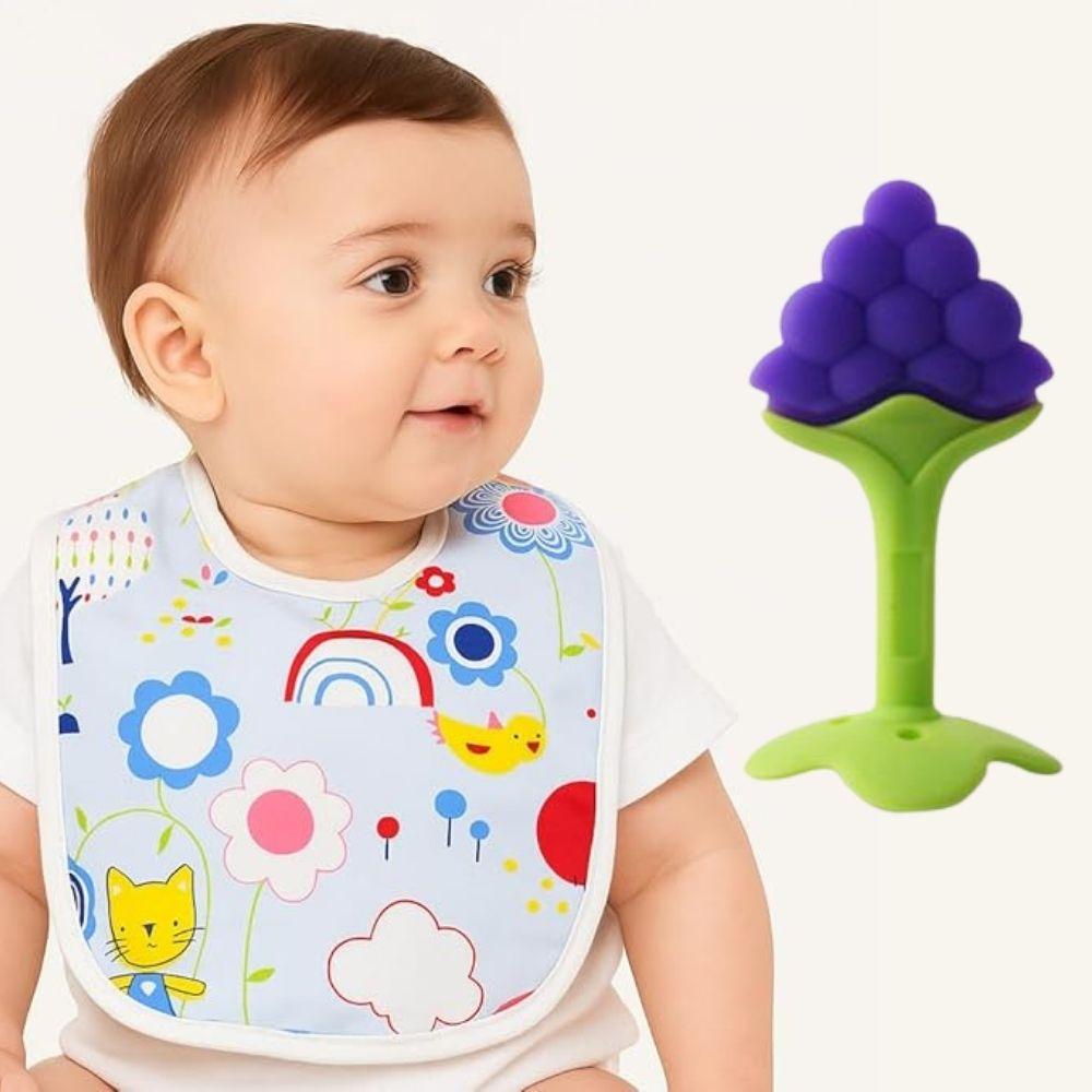 Baby Zahnen & Füttern Combo – Weicher Beißring & Silikon Lätzchen (2er-Pack)