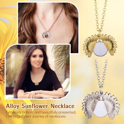 DIY Double-layer Printed Image Engraved Pendant Sunflower Necklace Retro Necklace Sunflower Can Be Opened