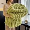 Plush Winter Throw Blanket Faux Rabbit Fur Cozy Fluffy Bubble Soft Warm Thick Furry for Couch Bed Living Room with Stitching