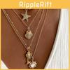Chic Multi-layered Starfish And Shell Necklace With Alloy Plating Perfect For Modern Fashionistas