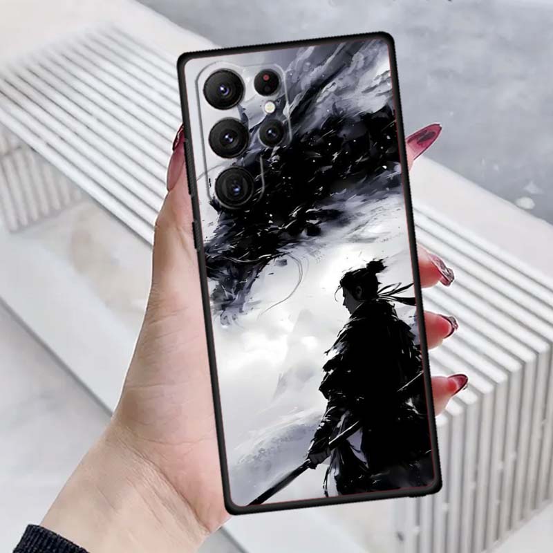 Ancient style swordsman For Samsung Galaxy S26 S25 S24 S23 S22 S21 S20 Ultra Plus FE 5G Black Soft TPU Phone Case