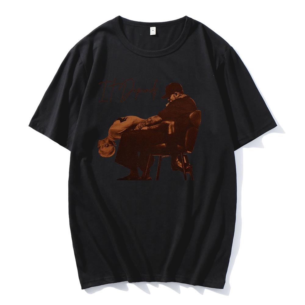 Rapper Chris Brown It Depends T-shirt Men Women Hip Hop Fashion Pop Music T Shirts Casual Cotton Vintage Trendy T-shirts Clothes