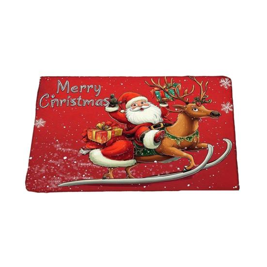 Christmas Themed Pattern Floor Mat Anti-Slip Bottom Soft Comfortable Faux Cashmere Rug Vibrant Color Door Rug