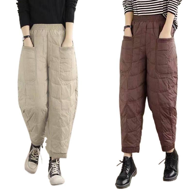 2025 Women's Winter Windproof Warm Thickened Down Pants - Lightweight, Loose, Casual with Elastic Cuff