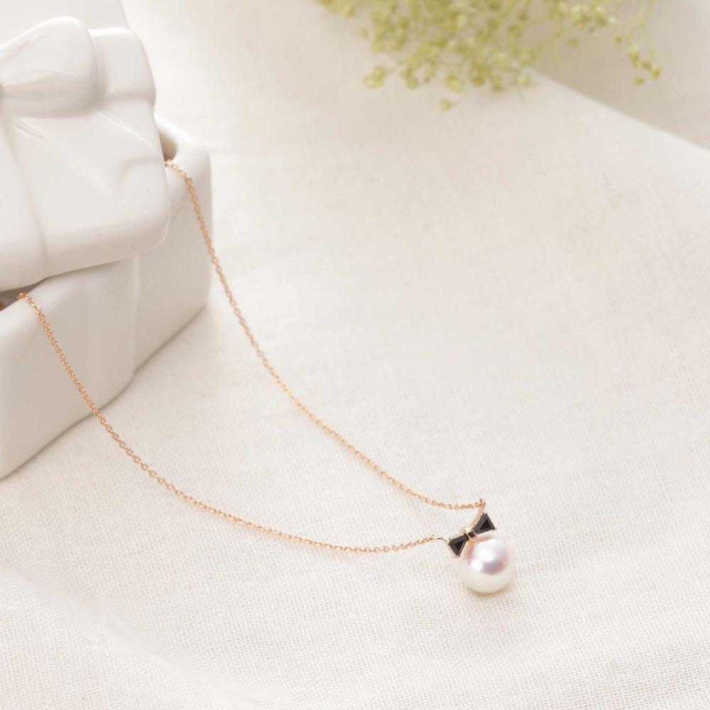 Ribbon Pendant K18PG Pearl Necklace [Moon Label] Women's [Gift Wrapped]