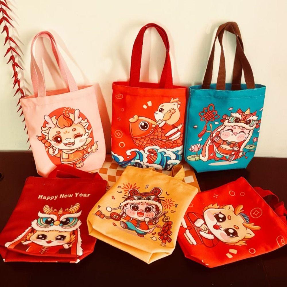 Animal Print Happy New Year Handbag Letter Cartoon Dargon Tote Bag  Outdoor