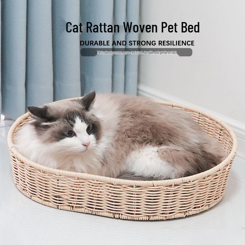 Handgefertigtes gewebtes Katzenbett & kleiner Hundezwinger - Für alle Jahreszeiten, waschbar, Anti-Rattan-Design