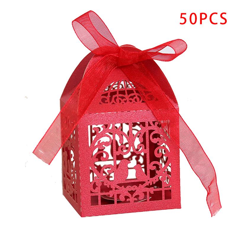 

50/100 шт. Полые бумажные подарочные упаковочные коробки Lovebirds сувениры конфетная коробка с лентой свадебное украшение на день рождения 50PCS