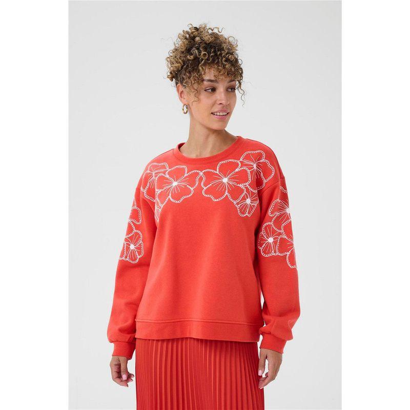 Stick to the Original Order, German Gw New Model, Spring Brushed Casual Style Embroidered Crew Neck Sweatshirt for Women, Loose Pullover Long Sleeve Red XS