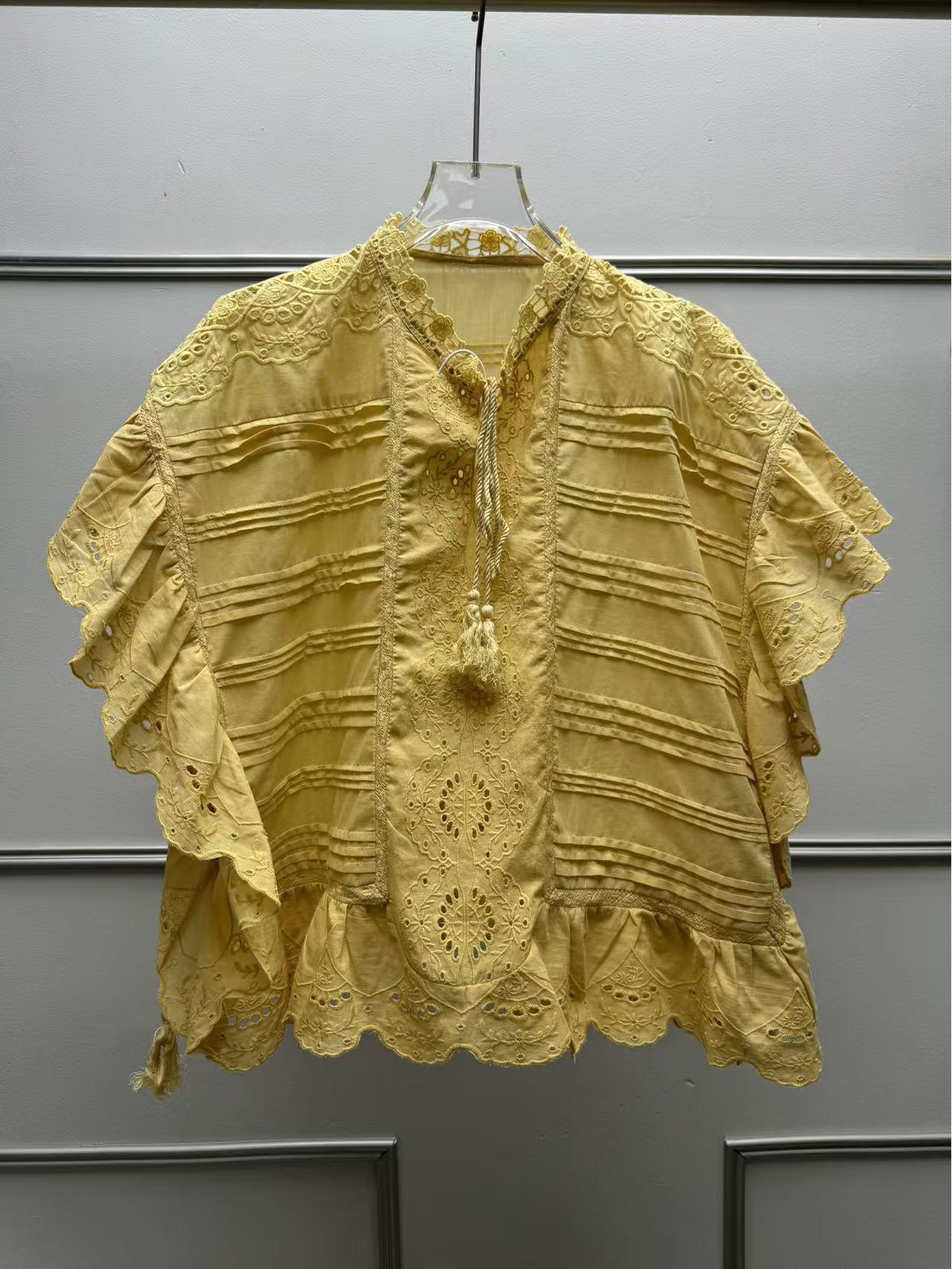 Французский Нишевый Цветочный Кружевной Кант Вышитая Кисточка Завязка Пуловер 38 (L) жёлтый