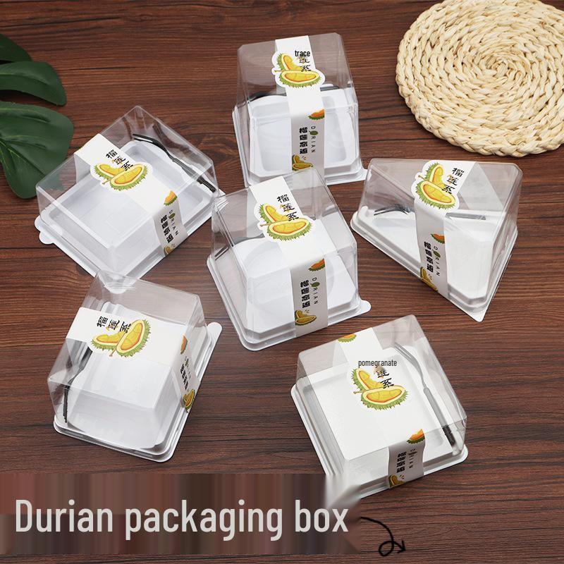 

Transparent Disposable Durian Mille-Feuille Mousse Cake and Pastry Box Square Fork Box (100 sets)