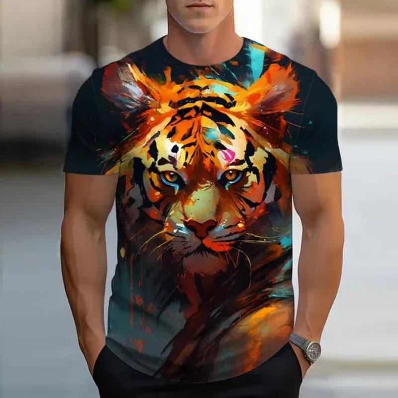 Fashion Men's Crew Neck Short Sleeve 3D Casual Color Printing Casual Short Sleeve Crew Neck T-Shirt