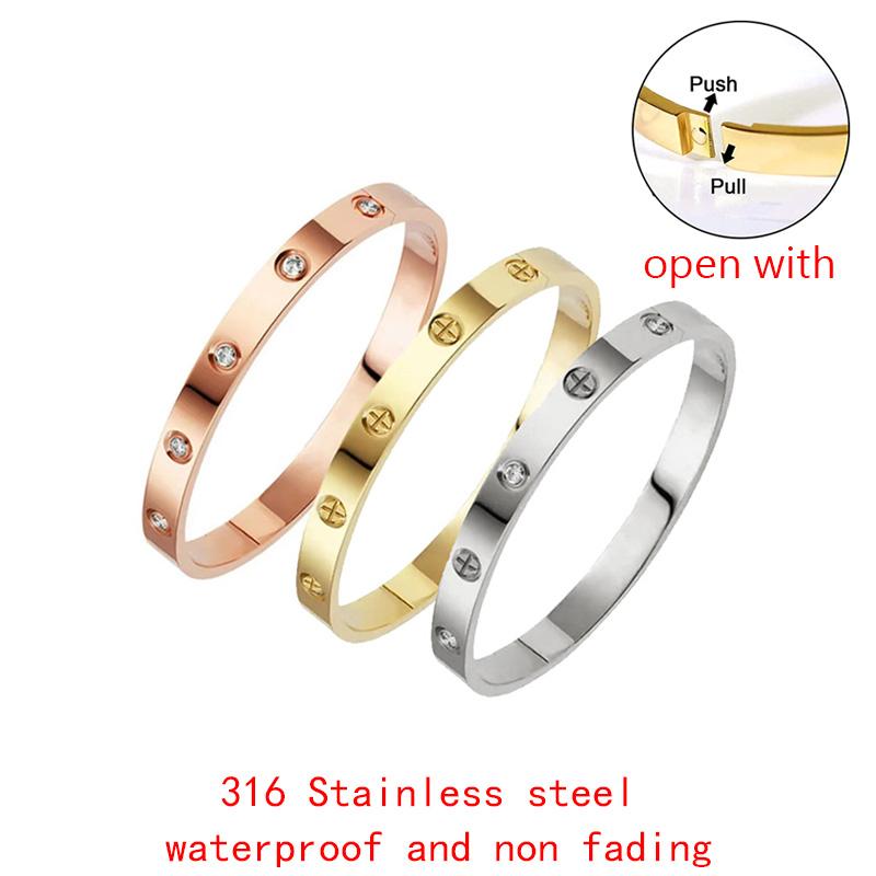 Neues Design Goldfarbe Zirkon und Kreuzmutter Nagelarmband Gold & Armreif für Frau Edelstahl Schraubschmuck
