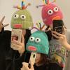 High qualityWomen'S Cute Ugly Sweater-Style Hat with Expressive Eyes & Fluffy Ears - Soft Warm Winter Beanie, Lightweight Non-Stretchy Face-Show