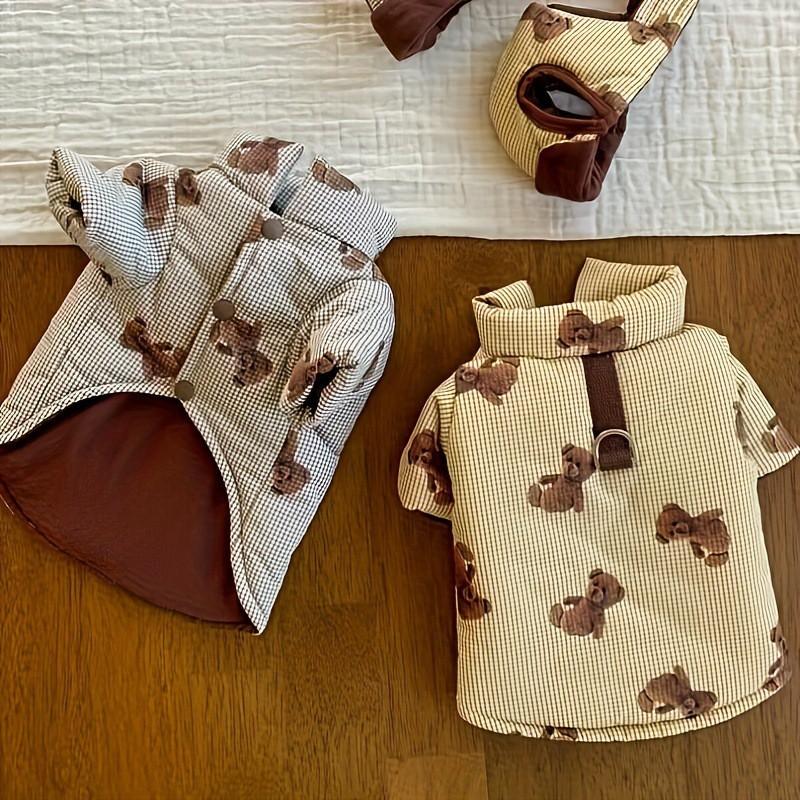 Winter Warm Dog Coat Set Cute Cartoon Print Thick Jacket With Hat Small Medium Dogs