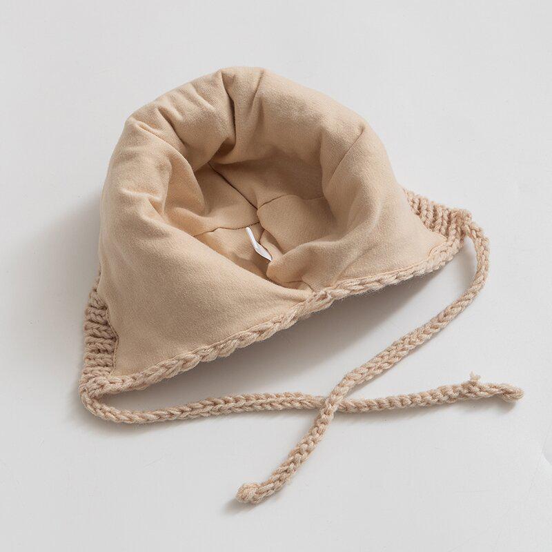 Korean Chic Flower Earmuff Hat: Warm Knit Wool Head Cover for Infants & Toddlers with Ties, Windproof & Handmade