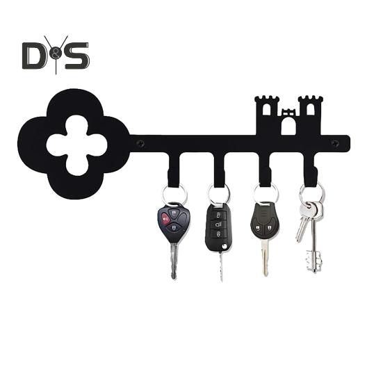 Suport pentru chei din metal 4 cârlige Organizator chei pentru intrare, montat pe perete negru, în formă de chei, cârlig pentru chei de haine de geantă
