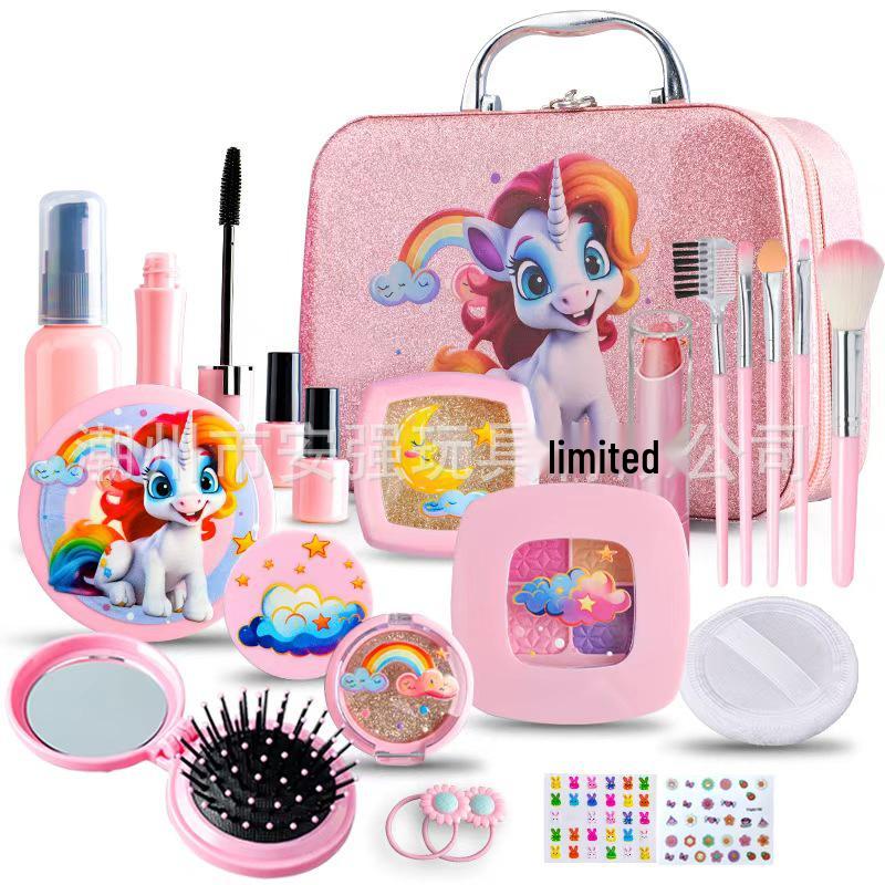 Zestaw do makijażu dla dzieci – Zestaw do odgrywania ról księżniczki – Kolorowe akcesoria kosmetyczne i torebka na toaletkę