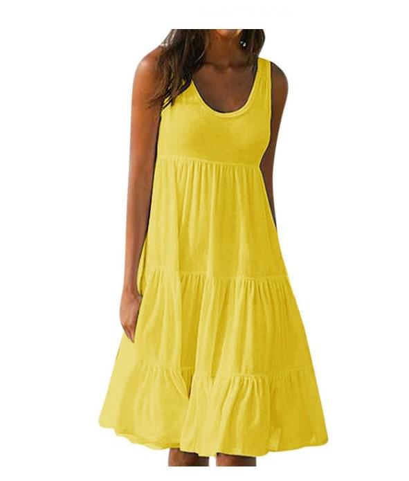 Women's Sleeveless Round Neck Beach Dress - 7 Colors, 8 Sizes, Big Swing Design