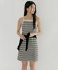 Lingseoul Ribbed Stripe Sleeveless Dress-Ivory