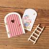 1 Set Exquisite Character Stickers Cute Pretend Play Wooden Arch Openable Door Toys Gift Montessori Wooden Fairy Door Kit