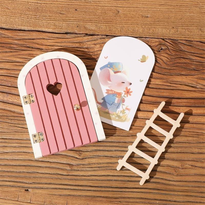 1 Set Exquisite Character Stickers Cute Pretend Play Wooden Arch Openable Door Toys Gift Montessori Wooden Fairy Door Kit