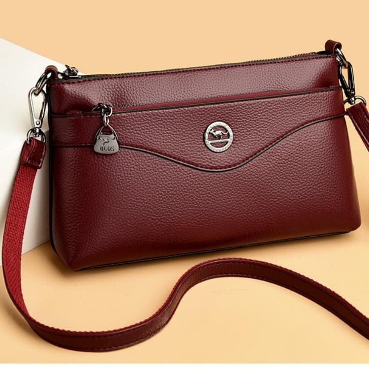 Lychee Pattern Soft Leather Messenger Bag Women s Shoulder Bag бордовый
