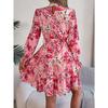 GMXIA Autumn and Winter Elegant Stand-up Collar, Flower-cinched Waist, Long-sleeved Ruffled A-line Dress Women's Clothing