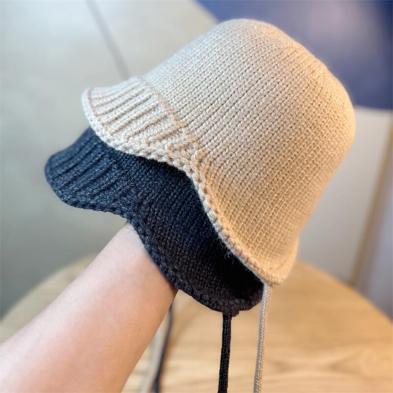 Autumn and Winter Warm Wool Hat Women's Ear Protector Knitted Pullover Hat Strap Fashion Hat