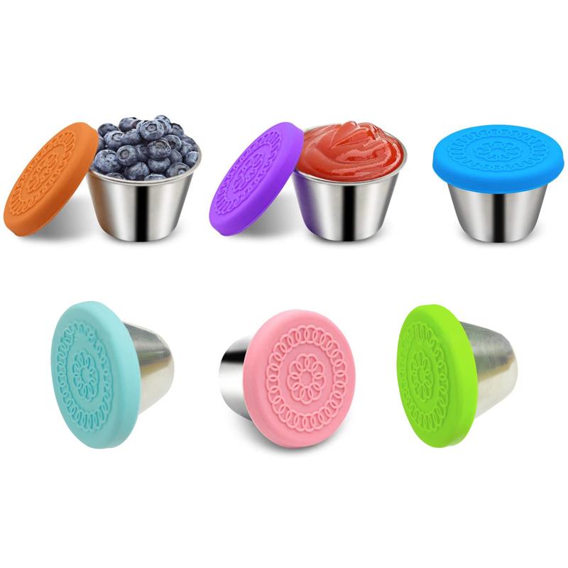 

Чашки для заправки салата, контейнер для соуса, многоразовые герметичные контейнеры для приправ из нержавеющей стали 304 с 70ml 6 colors