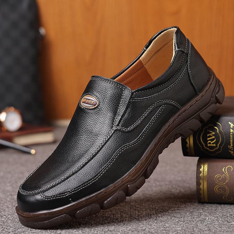 

Мужские деловые повседневные кожаные туфли, подошва из натуральной коровьей кожи, для людей среднего и пожилого возраста 45 чёрный