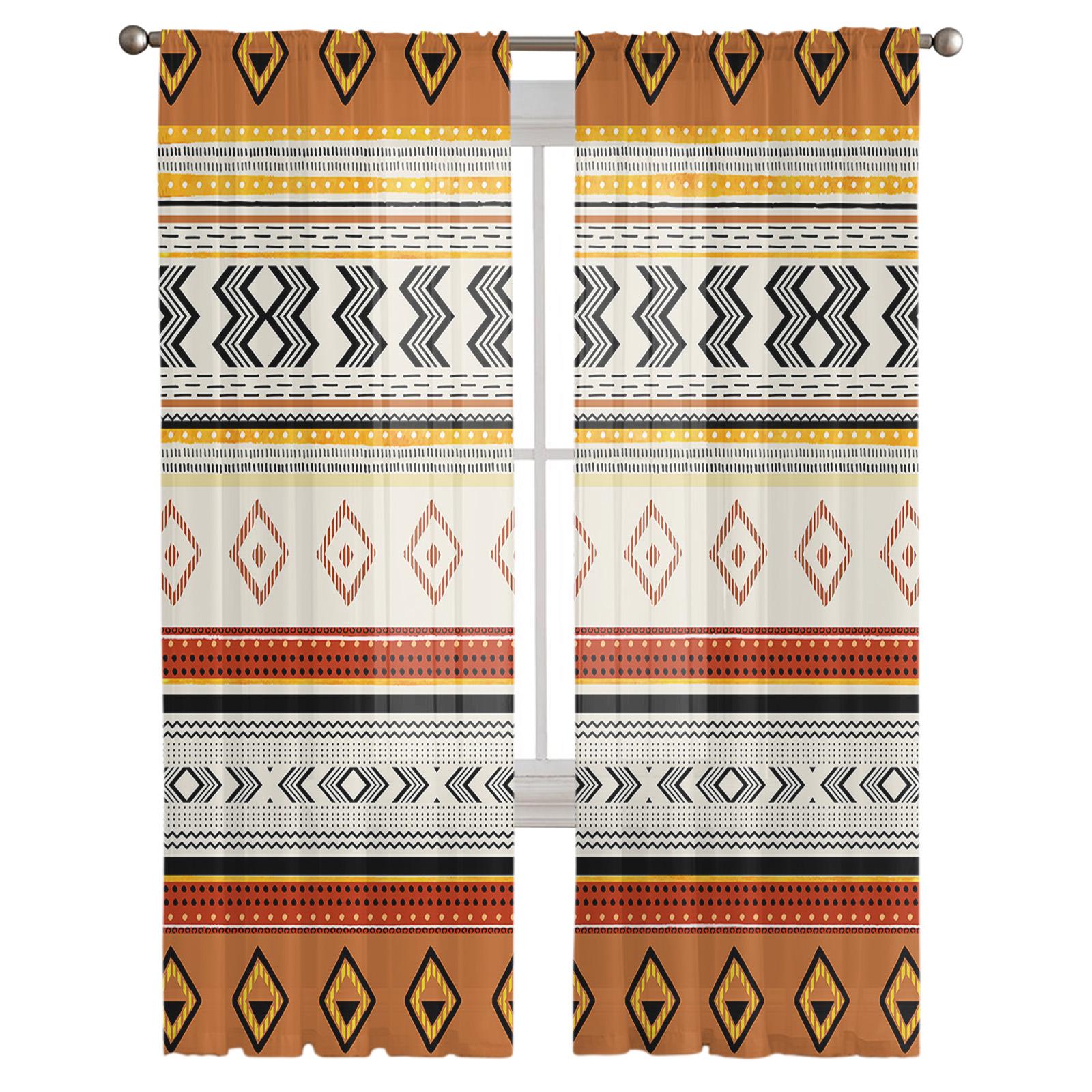 Богемный геометрический узор в полоску вуаль прозрачные шторы гостиная тюль занавеска — фото 3