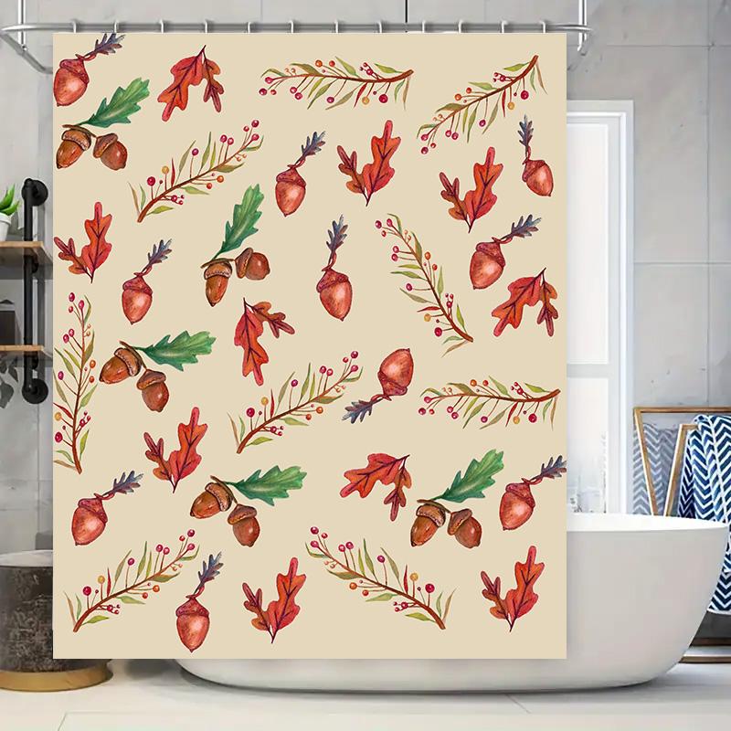 

Fall Leaf Shower Curtain Decorative Bathroom Wall Hanging Waterproof Fabric for Home Decoration Rustic Red Green Autumn Leaves P 90x180cm