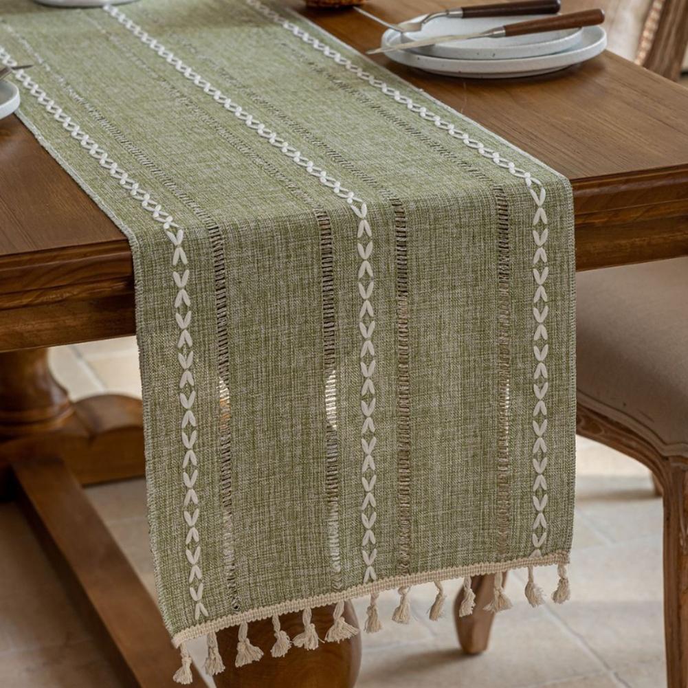 Rustic Cotton Linen Table Cloth, Seasonal Embroidered Hollow For Kitchen Table Fabric Home Simple Tea Table Cloth зелёный