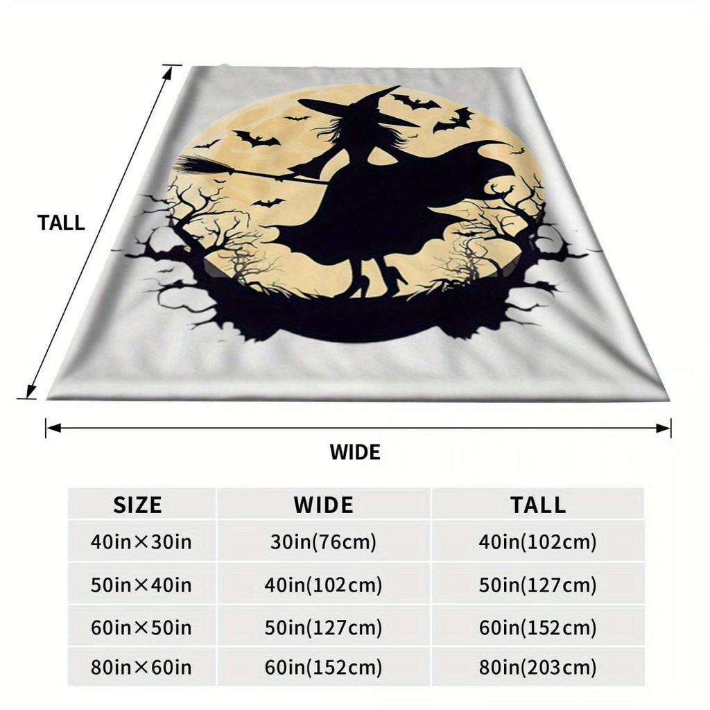 Spooky Halloween Throw Blanket for Adults - Cozy Flannel with Witch & Bats Design, Perfect for Home Decor & Gift Giving, Machine
